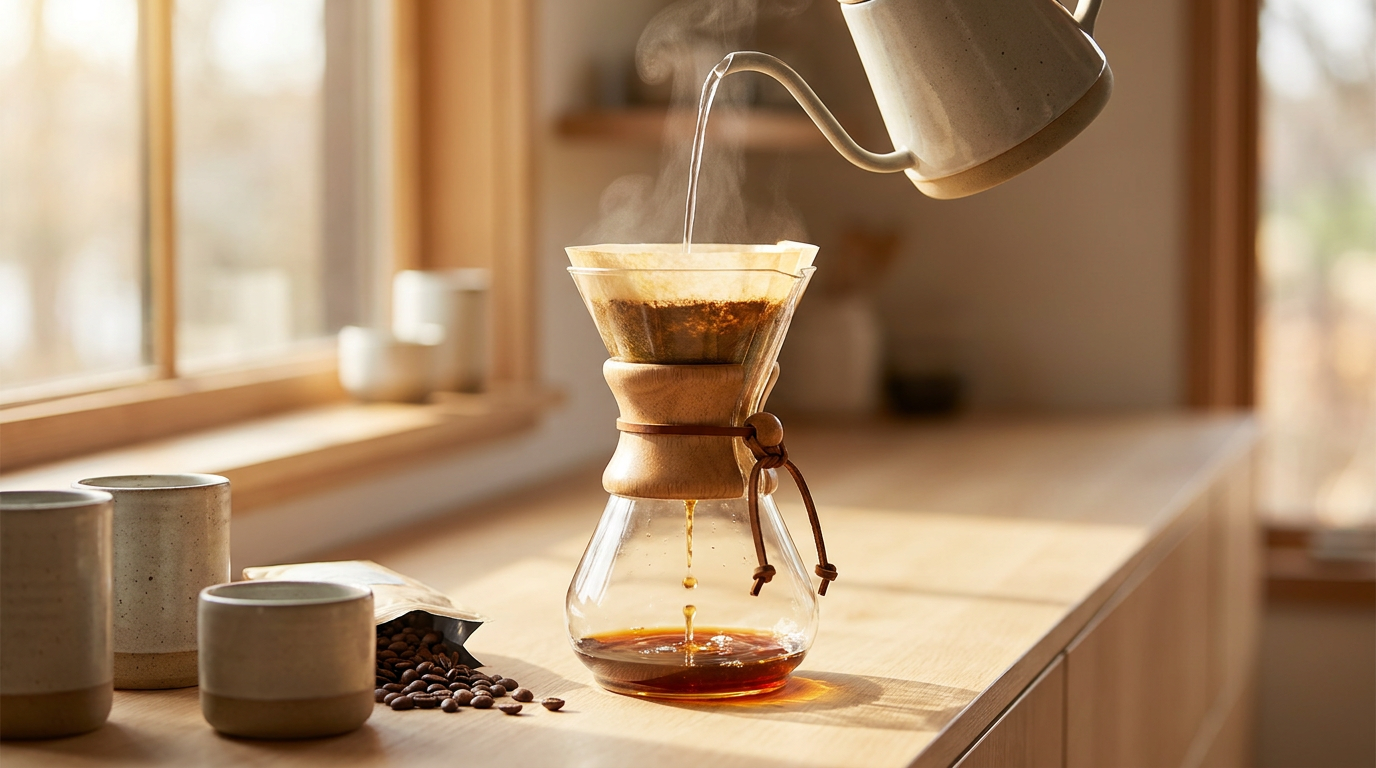 Peru kahvesinin Chemex ile pour-over demlenmesi