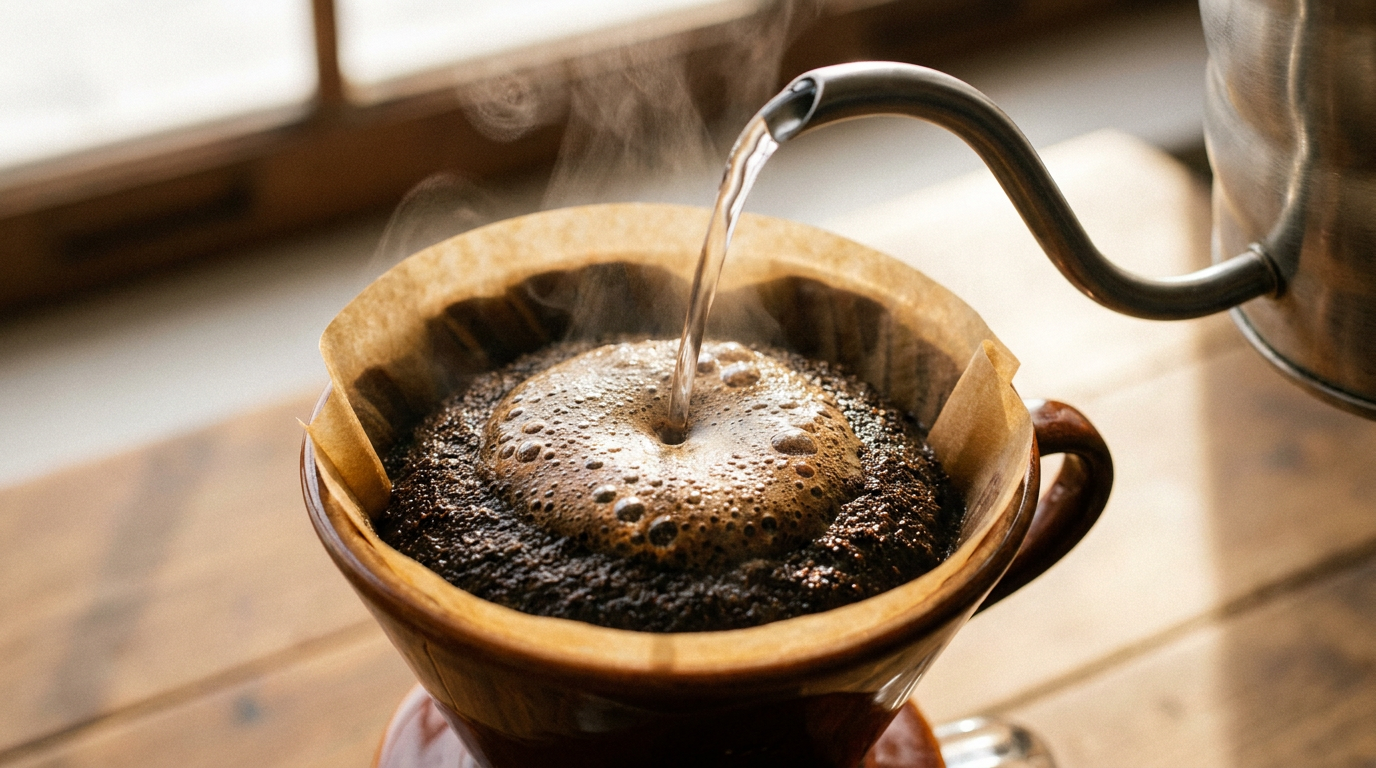 Pour-over blooming aşaması: taze kahvenin gaz salması