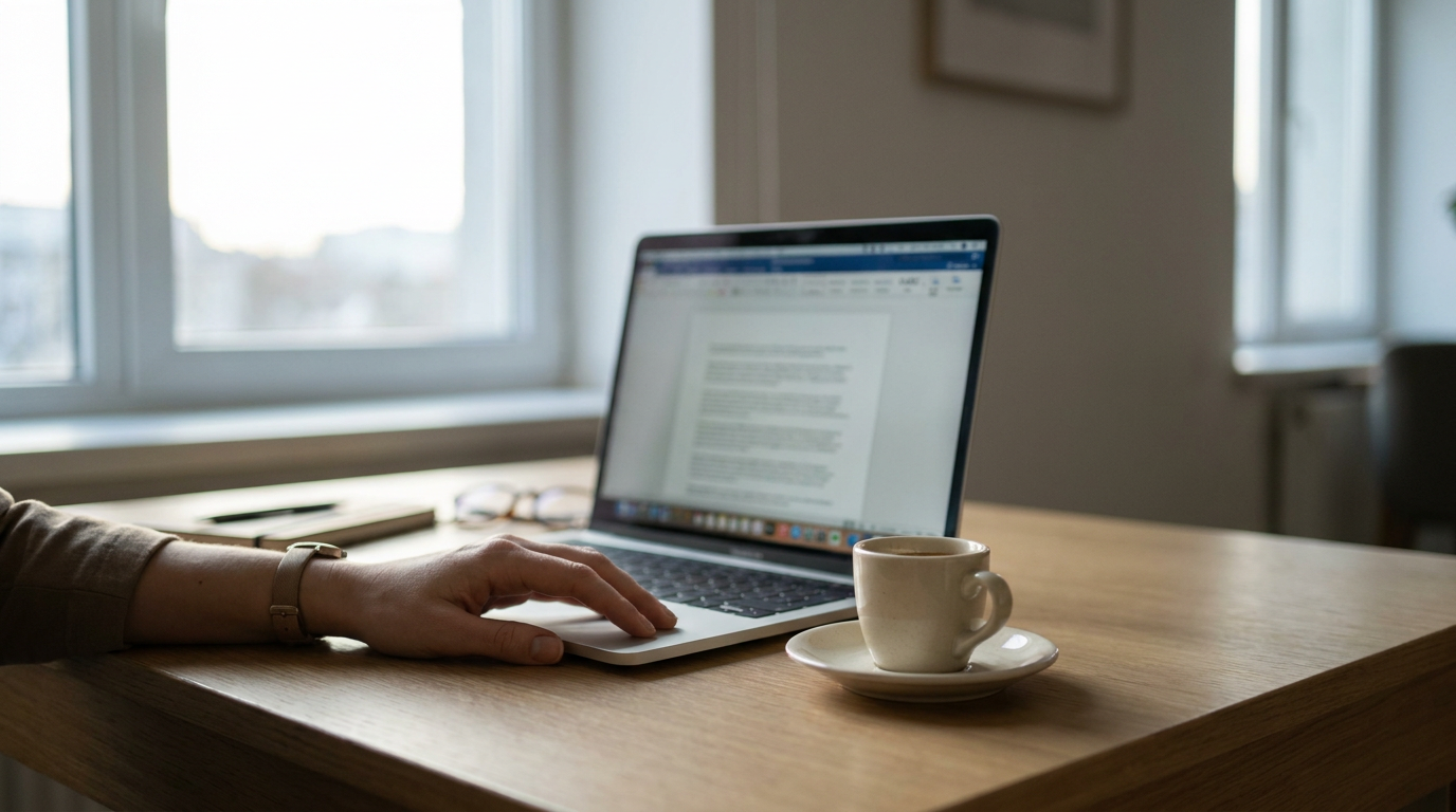Öğleden sonra ofis masasında espresso fincanı ve dizüstü bilgisayar