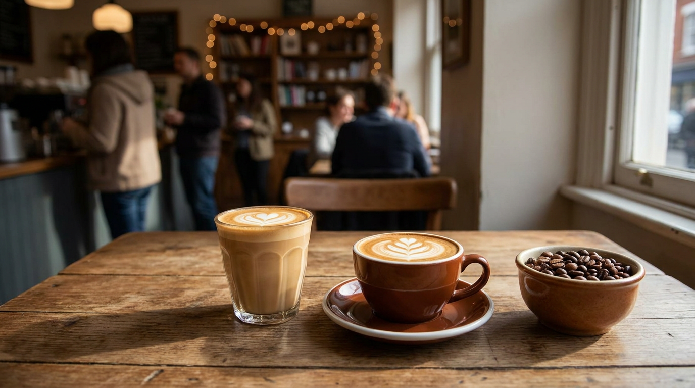 Blend kahveyle hazırlanmış latte ve cappuccino fincanları