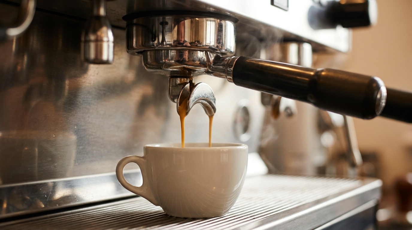 Espresso makinesinden akan taze espresso ve crema
