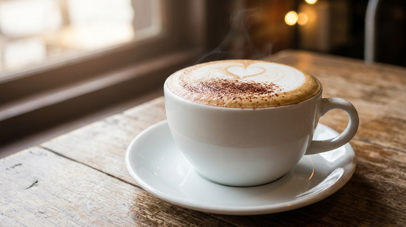 Kalın köpük katmanına sahip klasik bir cappuccino fincanı