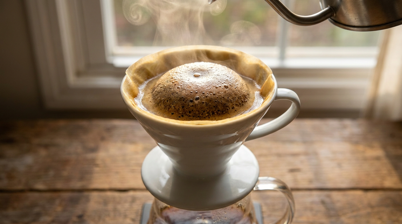 V60 pour over blooming (ön demleme) aşaması
