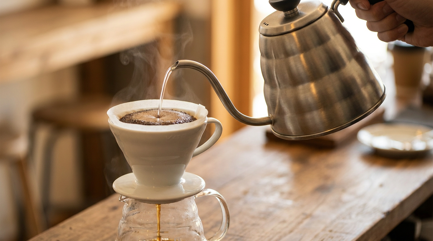 Gooseneck kettle ile V60'a kontrollü ince su akışı