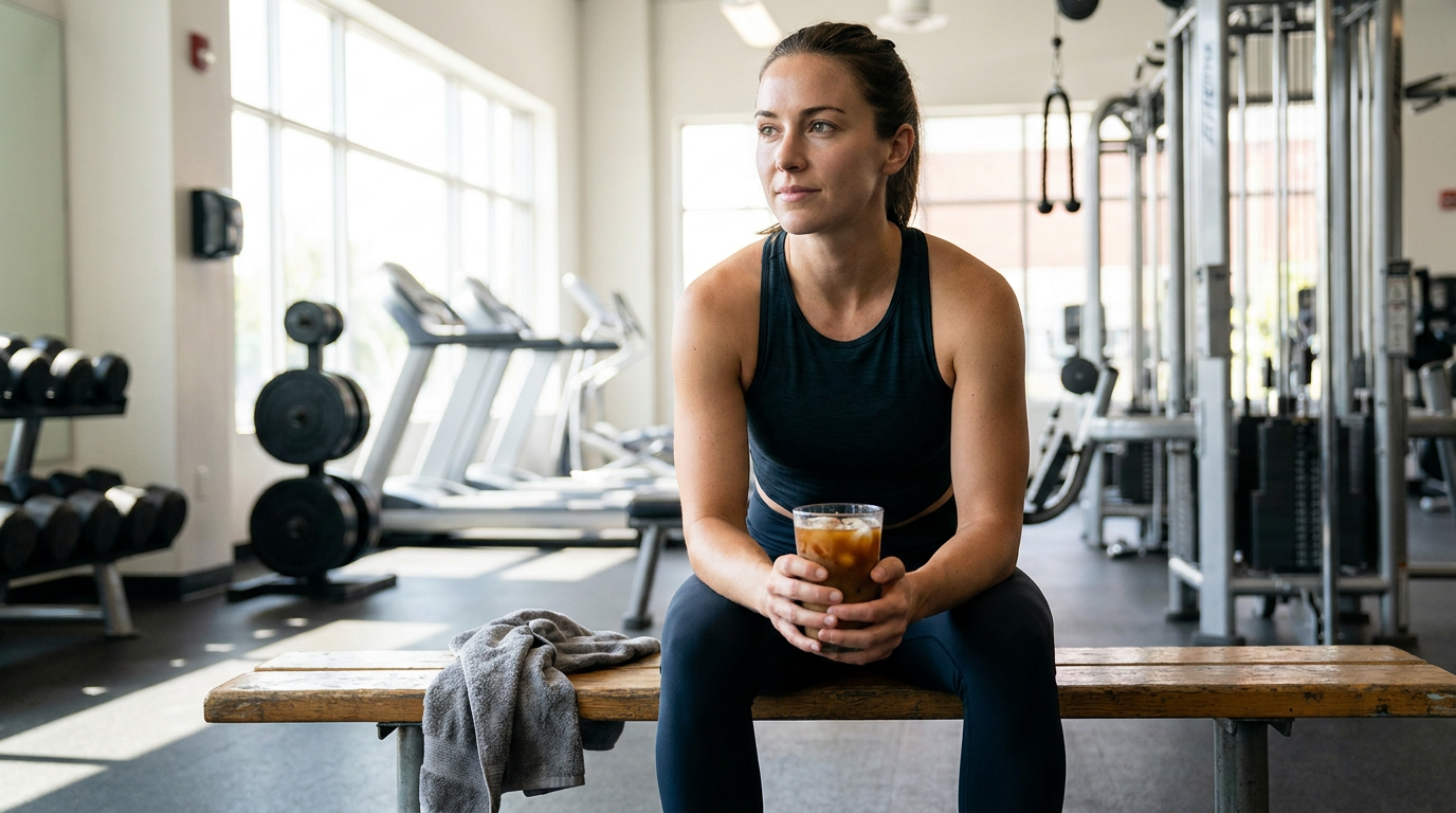 Antrenman öncesi cold brew kahve içen sporcu